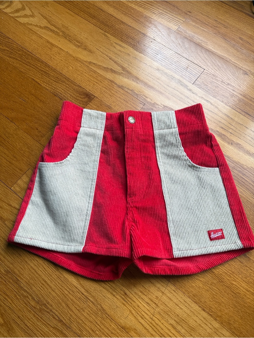 Hammies High-Waist Two-Tone Corduroy Shorts - Red/Cream